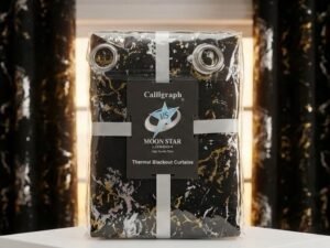 Moon Star London: Luxury Marble Blackout Curtains (Black/Gold/Silver)