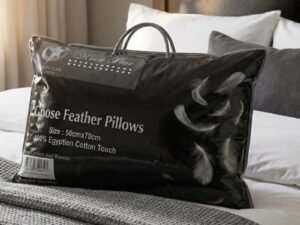 Premium Goose Feather Pillows - Pair with 100% Egyptian Cotton Touch Cover